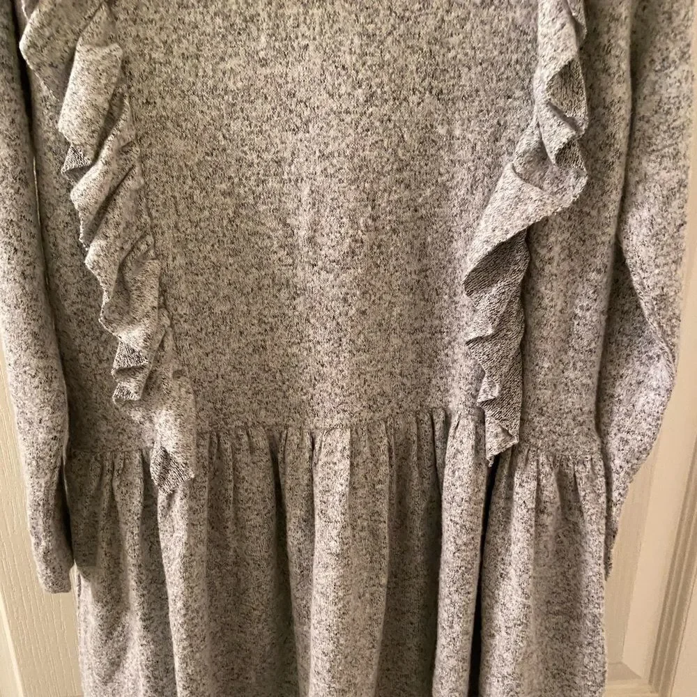 Mango Girls Textured Ruffled Dress Heather Grey Size 5-6 Years NWT